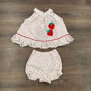 Royal Heir Vintage Baby Girls Strawberry Heart Halter Top Bloomer Set 18M USA